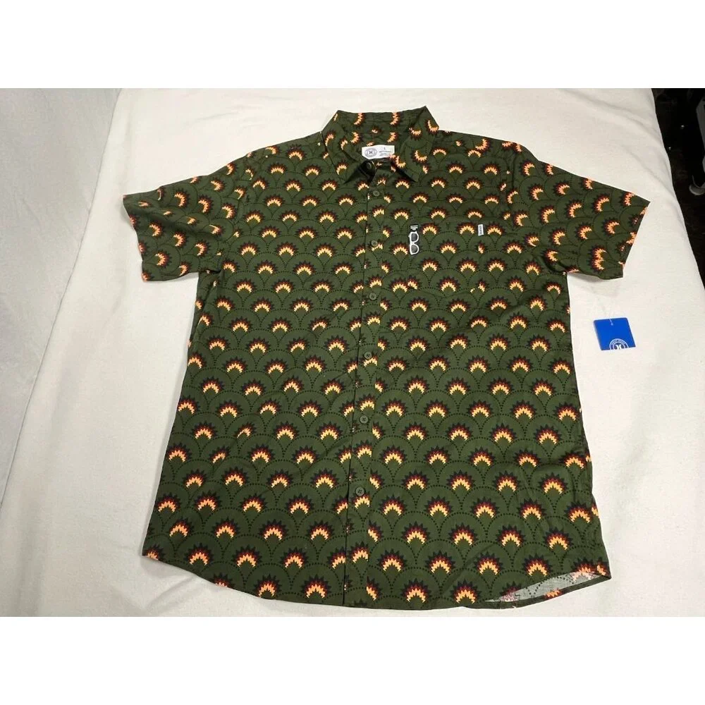 Hurley Mens Large Stretch Button Up Shirt Green Geometric Aztec NWT - Picture 5 of 16